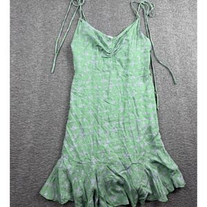 Intimately Free People Womens S Green Floral Smocked Ruffle Mini Dress Tie Strap